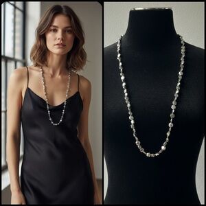 Vintage Brutalist You And I Silver-Tone Geometric Nugget Single Strand Necklace